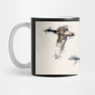 A Pair of Flying Mallard Ducks in Watercolor Mug